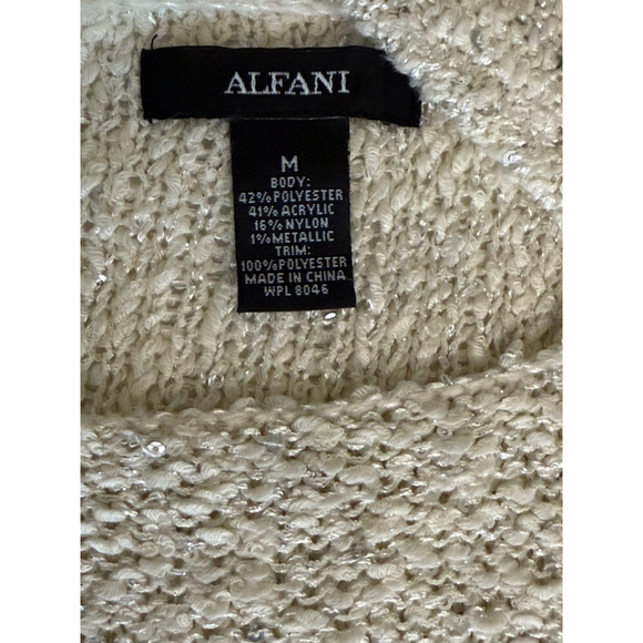 Alfani Sequin Knit Sweater Tunic w/ Chiffon Hem White Medium - Picture 3 of 5